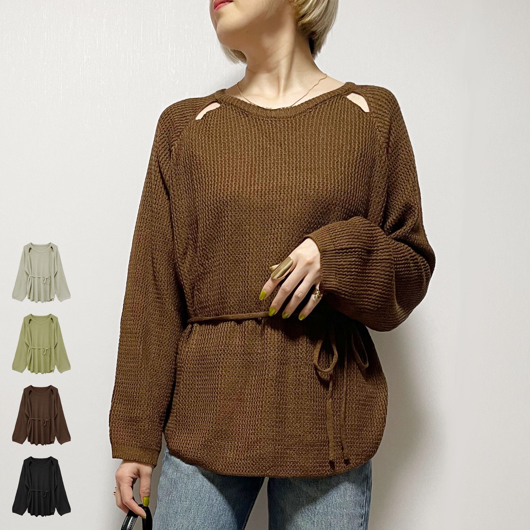 ＼SALE59%OFF／シャツワンピース 秋 春 ショルダーカット 紐付き ラウンドヘム リボン 2WAY チョーカー..