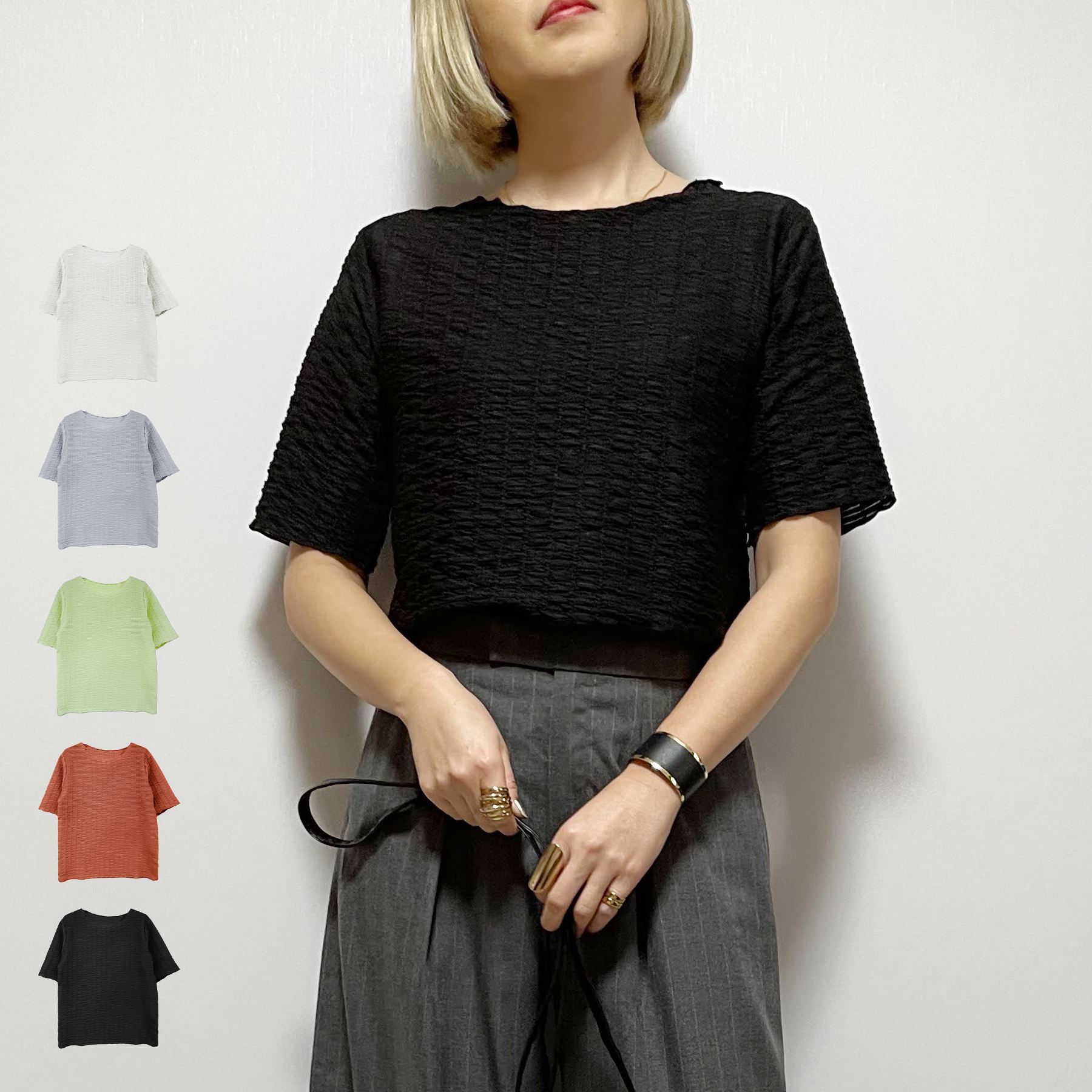 乐天商城 - Tシャツ レディース 半袖 春 夏 ランダムシャーリング クルーネック 大人 体型カバー ゆったり 20代 30代 40代 50代