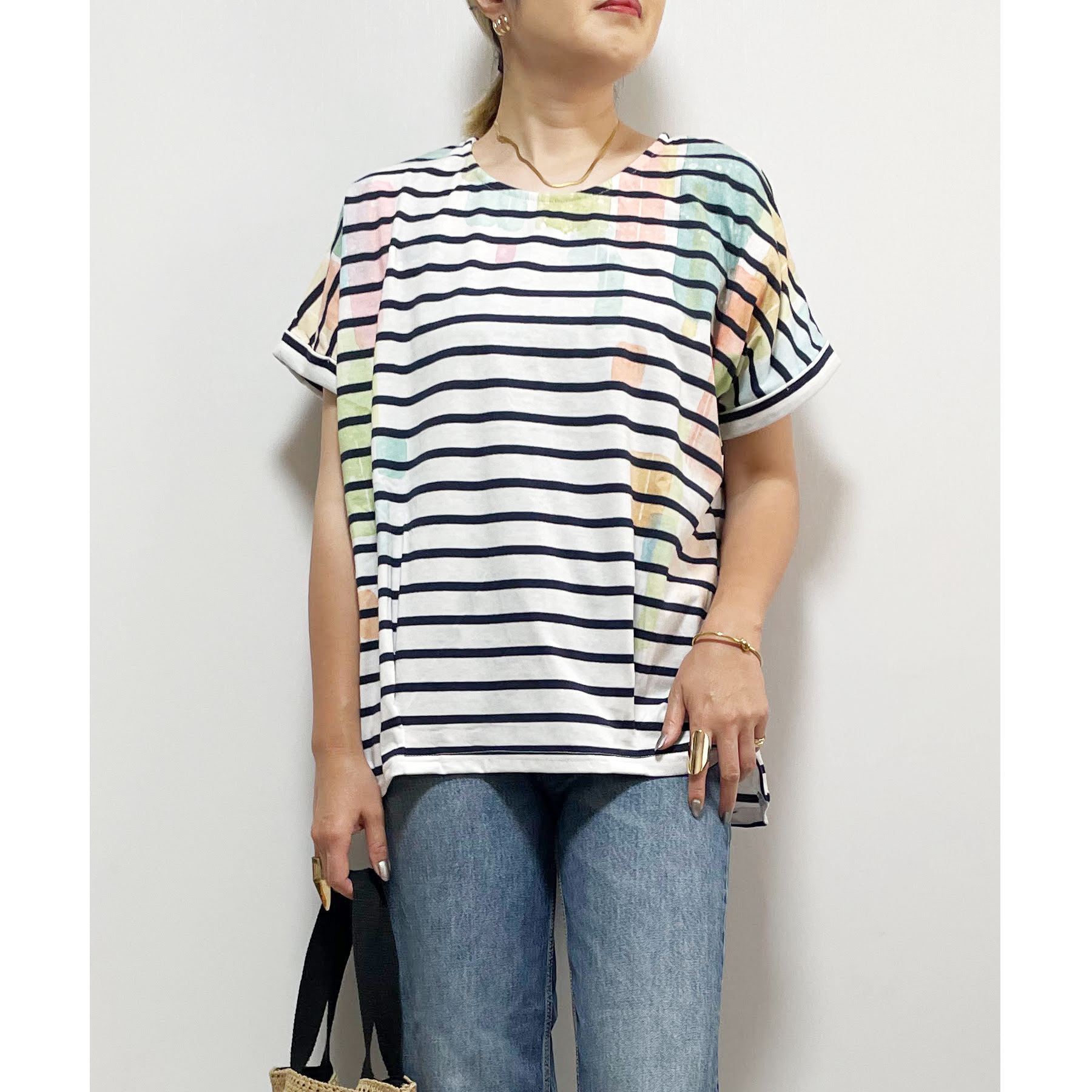 カラフルストライプTシャツ 半袖 楽天市場】ストライプ シャツ カラフル（Tシャツ・カットソー