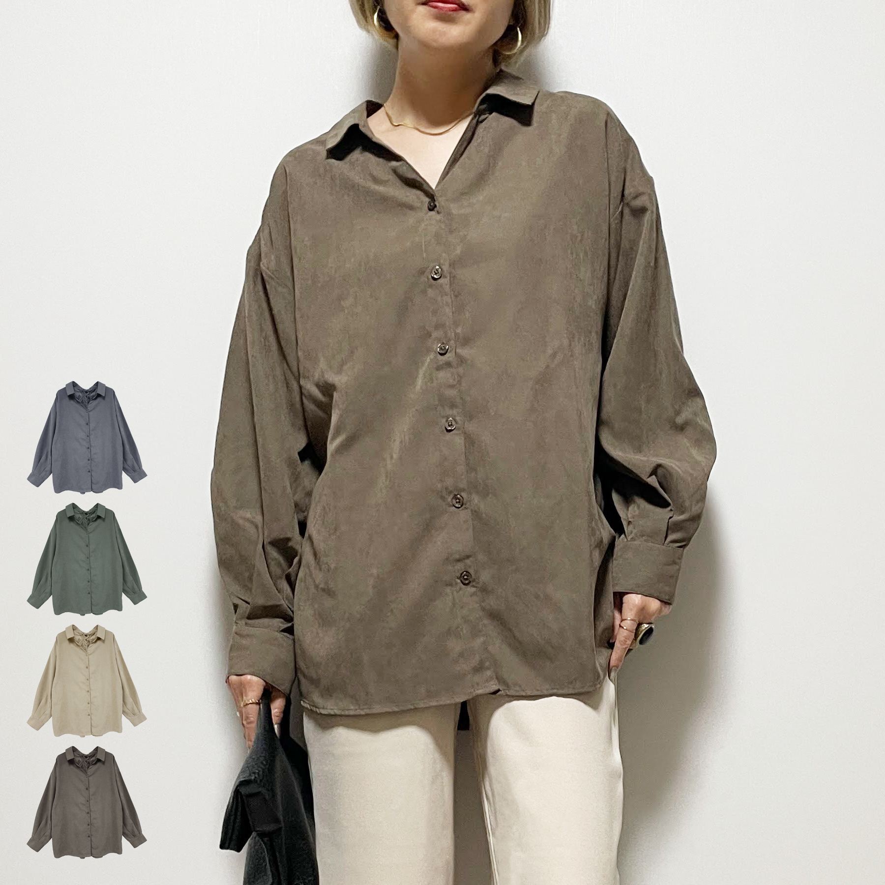 ＼SALE52%OFF／シャツ レディース 長袖 春 秋 ピーチ起毛 バックリボン 編み上げ 大人 体型カバー ゆったり 20代 30代 40代 50代のサムネイル