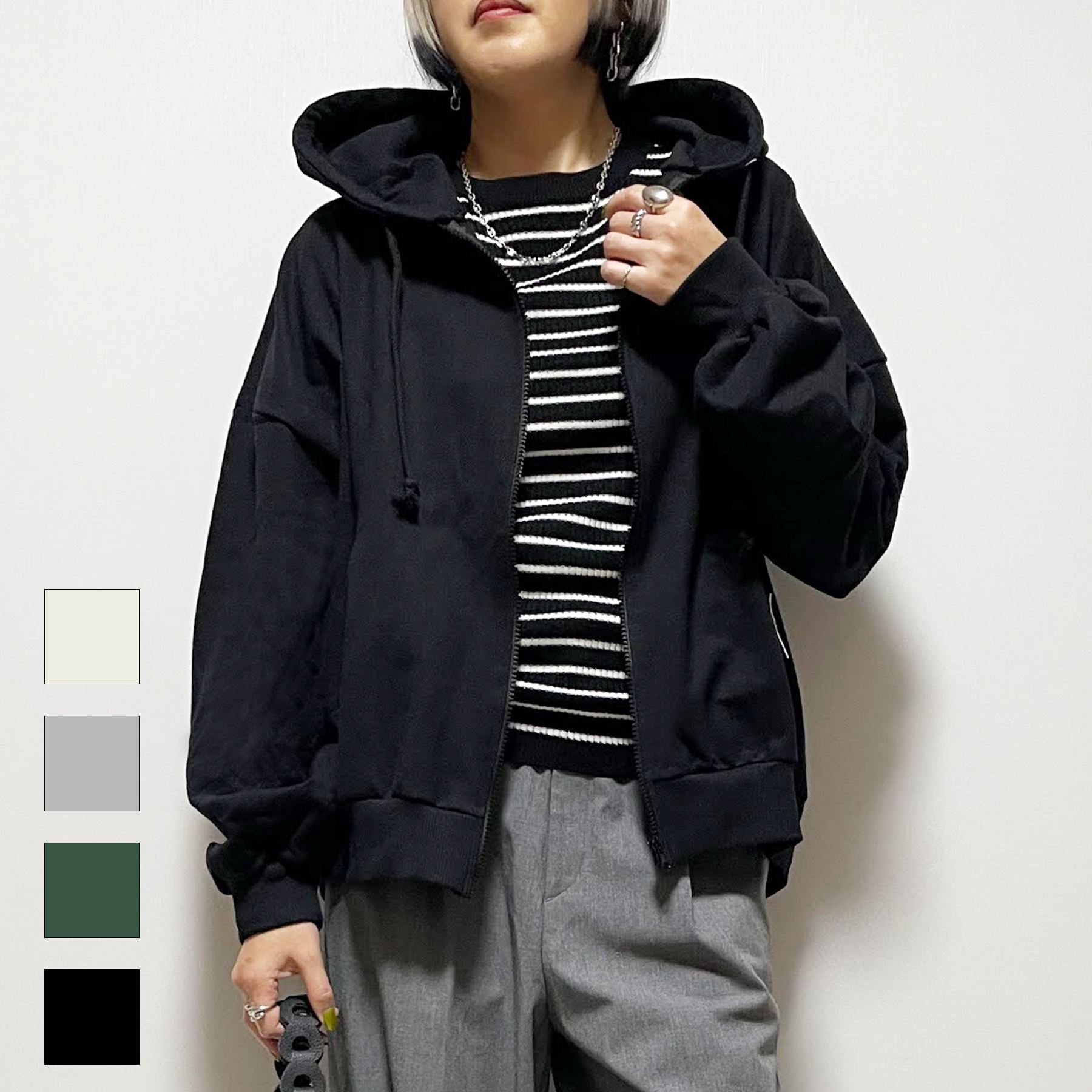 乐天商城 - パーカー レディース 春 秋 裏毛 ギャザー ジップアップ 大人 体型カバー ゆったり 20代 30代 40代 50代