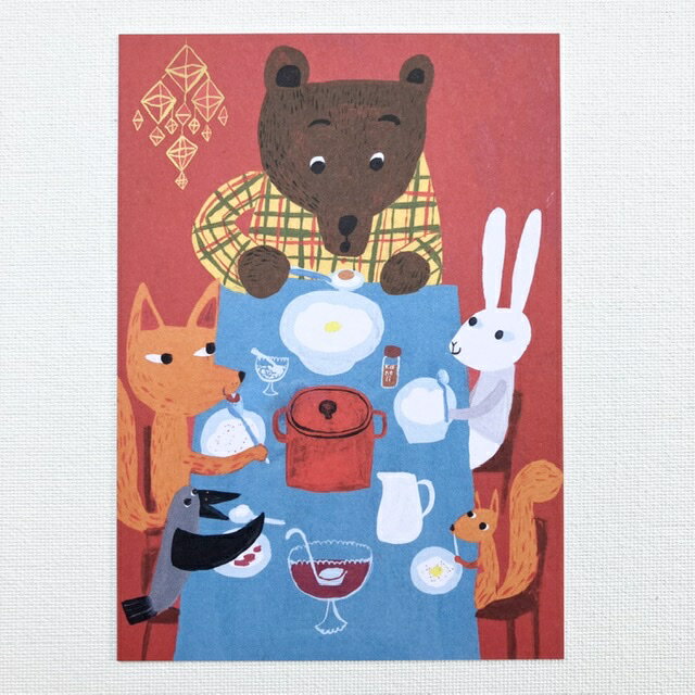 フィンランド　Kehvola Design　ケフボラデザイン　Matti pikkujamsa マッティ・ピックヤムサ　北欧　ポストカード　Manteli　アーモンド　動物　テーブル　ヒンメリ