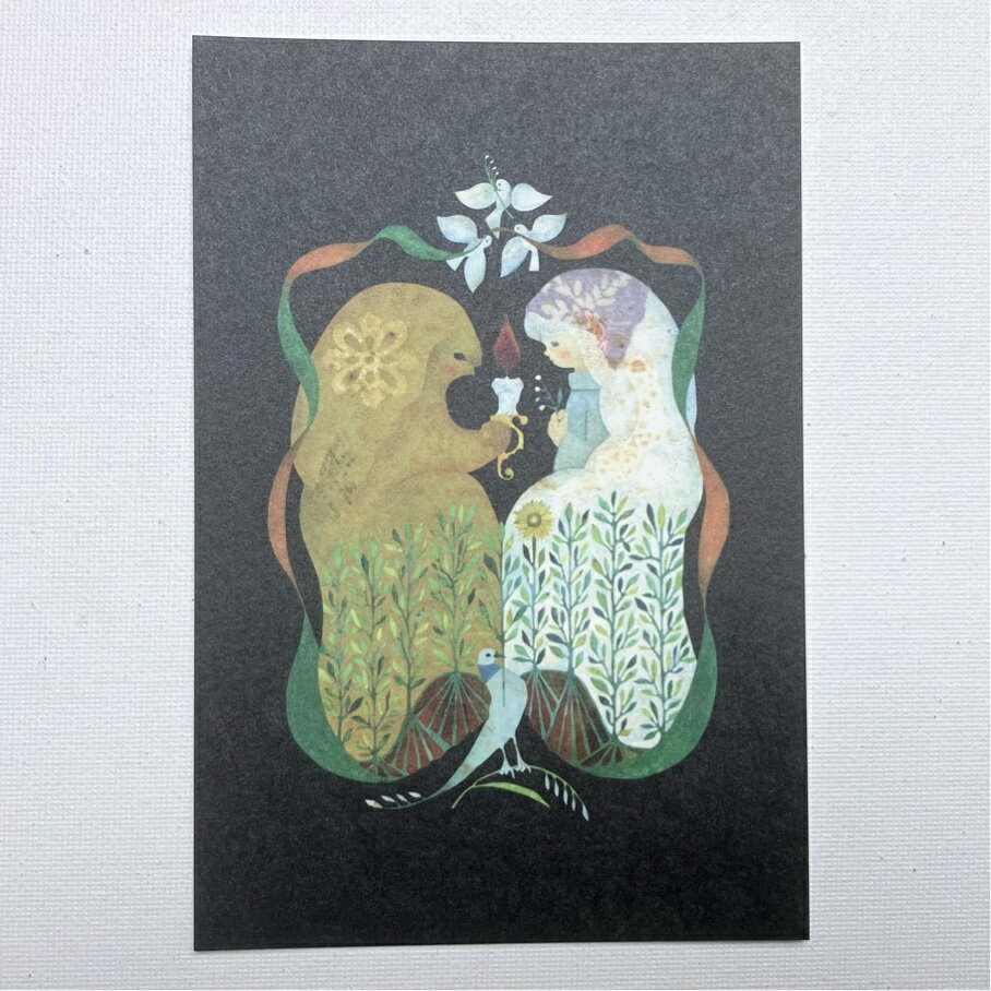 TOSHIYUKI FUKUDA　福田利之　ポストカード　　(z) ハト　リボン　少女