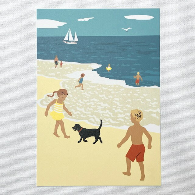 Ai Noda　野田あい　ポストカード　海　子供　黒い犬　ヨット