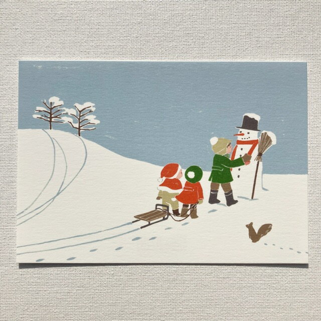 Asuka Kitahara 北原明日香ポストカード 子供 ソリ スノーマン リス