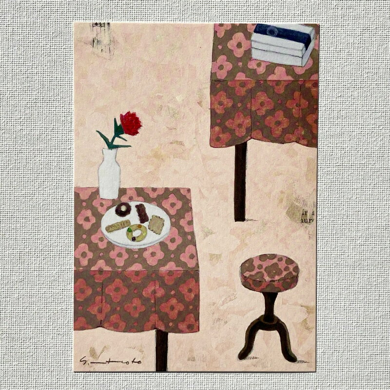 Yoko Matsumoto　マツモトヨーコ　ポストカード　赤い花　クッキー　テーブル　スツール