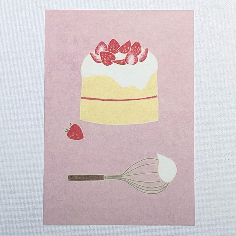 Eriko Ito 伊藤絵里子 ポストカード イチゴのショートケーキ ホールケーキ ホイッパー 泡だて器 生クリーム ／イラストレーター おしゃれ 絵はがき