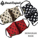 【10 OFF SALE】SMACK ENGINEER / スマックエンジニア「MONOGRAM MASK」布マスク ファッション オシャレ ゴム調整可 モノグラム柄 黒白赤 ブラック ホワイト レッド グレー スカル ドクロ スペード メンズ レディース PUNK ROCK パンクロック バンド V系 ステージ衣装 Rogia