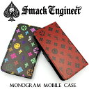 【30 OFF SALE】SMACK ENGINEER / スマックエンジニア「MONOGRAM MOBILE CASE」手帳型スマホケース フリーサイズ iPhone アイフォンカバー モバイル モノグラム レザー 黒赤白 ブラック ホワイト レッド スペード メンズレディース PUNKROCK パンクロック ギフト無料 Rogia