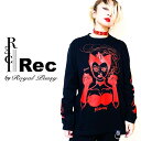 Rec by Royal Pussy / レック バイ ロイヤルプッシー「ROYAL CAT WOMAN TEE BLACK」Tシャツ 長袖 ロンT 黒 ブラック 赤 レッド 袖プリント Dカン クルーネック メンズ レディース パンク ロック PUNK ROCK バンド V系 ストリート 川村カオリ ギフト無料 ステージ衣装 Rogia