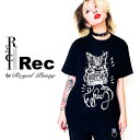 Rec by Royal Pussy / レック バイ ロイヤルプッシー「TAPE CAT TEE BLACK」Tシャツ 半袖 黒白 ブラック ホワイト 猫 ネコ キャット Dカン クルーネック メンズレディース パンクロック PUNKROCK バンド V系 ストリート 川村カオリ ギフトラッピング無料 ステージ衣装 Rogia