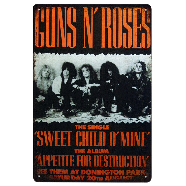 GUNS N' ROSES ガンズ アンド ローゼズ ブリキ看板 メタルサインプレート サインボード USAアメリカン雑貨 ビンテージ ヴィンテージ レトロ ナンバープレート A4アートパネル フレーム ガレージ 壁立て 壁掛けインテリア ポスター プレゼントギフト インスタ映え ROCK ロック
