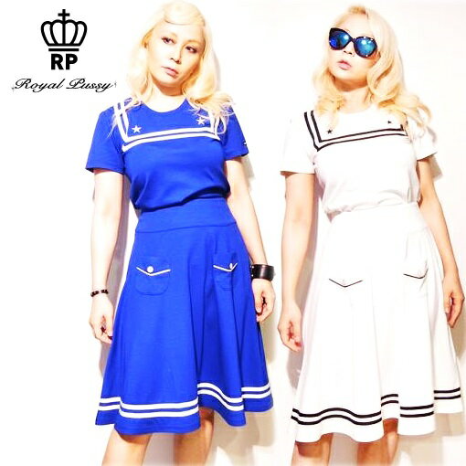 【30%OFF SALE】ROYAL PUSSY / ロイヤルプッシー「SAILOR LINE PONTE TEE」マリンTシャツ セーラーライン ストレッチポンチ レディース 黒 白 青 ブラック ホワイト ブルー ロック パンク バンド 川村カオリ ギフト ラッピング無料 ステージ衣装 Rogia