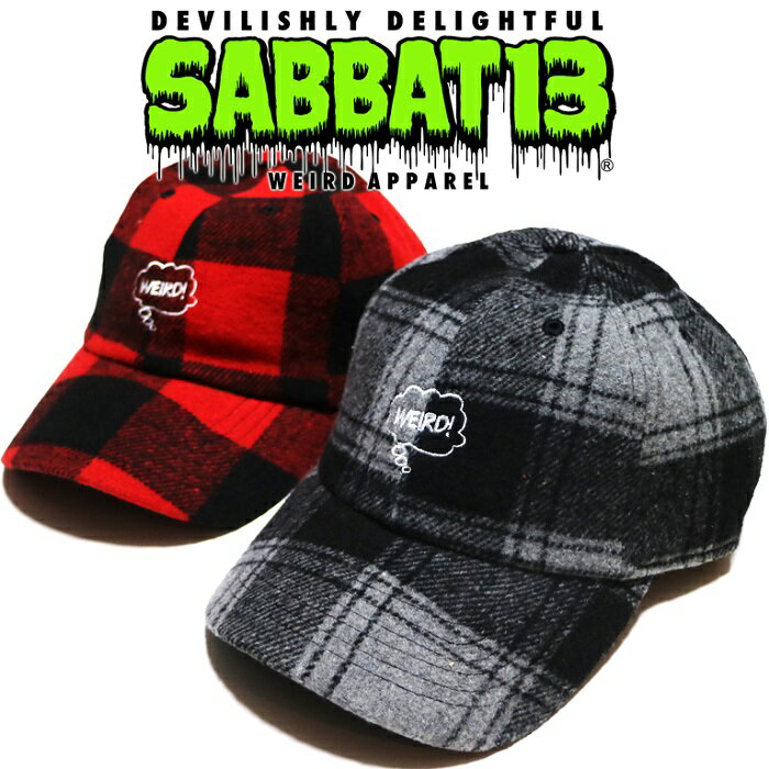 SABBAT13 / サバトサーティーン / サバト13「WEIRD CHECK CAP」ベースボールキャップ チェック柄 ローキャップ 帽子 刺繍 黒 赤 ブラック レッド スカル ドクロ メンズ レディース ロック パンク バンド ROCK PUNK フェス ギフト ラッピング無料 ステージ衣装 Rogia