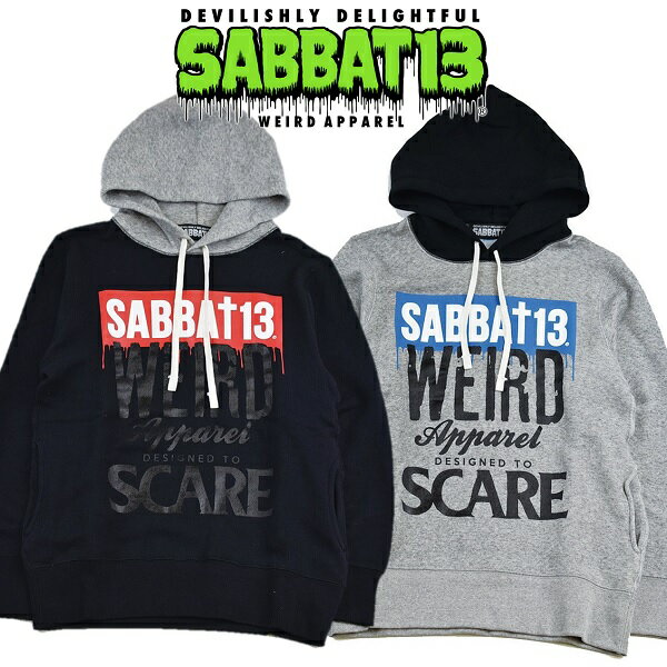 【30 OFF SALE】SABBAT13 / サバトサーティーン / サバト13「SCARE PULL-OVER PARKA」プルオーバーパーカー 長袖 バイカラー ブラック グレー 黒白赤青 スカル ドクロ バックプリント メンズ レディース パンク ロック PUNK ROCK バンド ギフト無料 ステージ衣装 Rogia