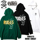 RUDIE 039 S × SABBAT13 / ルーディーズ × サバトサーティーン「RUD13 039 S HOOD SWEAT」限定コラボ プルオーバーパーカー 裏パイルスウェット 蓄光 黒白緑 ブラック ホワイト グリーン ゴースト オバケ メンズレディース パンクロック PUNKROCK バンド フェス ステージ衣装 Rogia