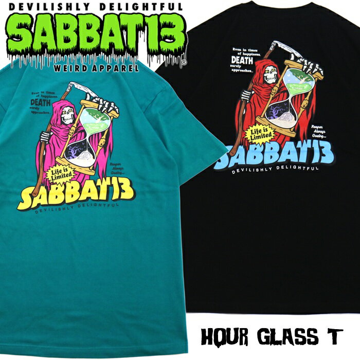 Rakuten - SABBAT13 / サバトサーティーン / サバト13「HOUR GLASS T」半袖Tシャツ オーバーサイズ 黒 ブラック ターコイズブルー アメコミ 死神 スカル ドクロ バックプリント ロゴ クルーネック メンズレディース PUNKROCK パンクロック バンド フェス ステージ衣装 Rogia