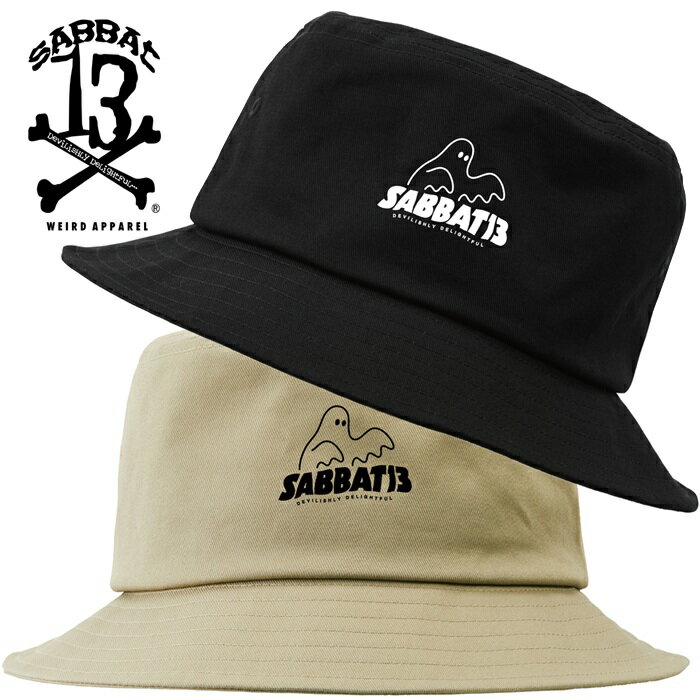 Rakuten - 【予約品】SABBAT13 / サバトサーティーン / サバト13「SPOOK LOGO BUCKET HAT」バケットハット 帽子 黒ブラック ベージュ メンズレディース 刺繍 ゴースト オバケ ポークパイハット アウトドア 綿コットン スカル ドクロ パンクロック PUNKROCK バンド ステージ衣装 Rogia