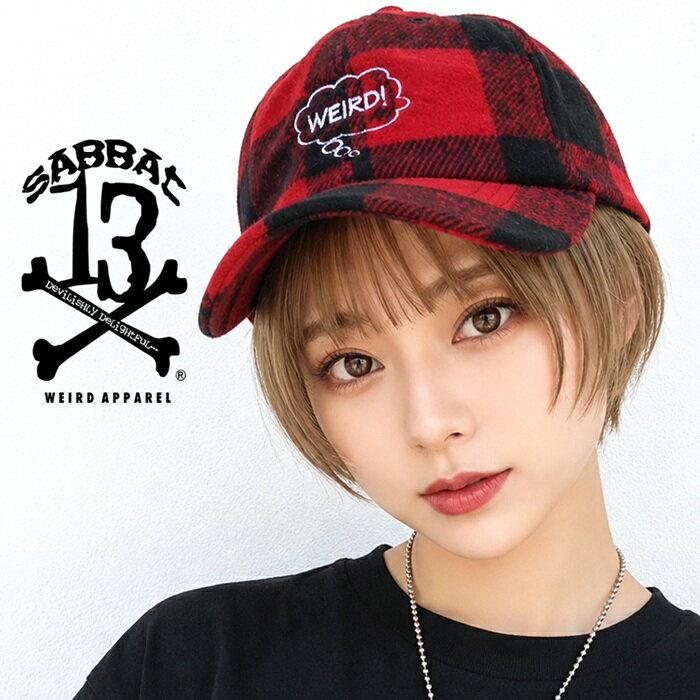 SABBAT13 / サバトサーティーン / サバト13「WEIRD CHECK CAP」ベースボールキャップ チェック柄 ローキャップ 帽子 刺繍 黒 赤 ブラック レッド スカル ドクロ メンズ レディース ロック パンク バンド ROCK PUNK フェス ギフト ラッピング無料 ステージ衣装 Rogia