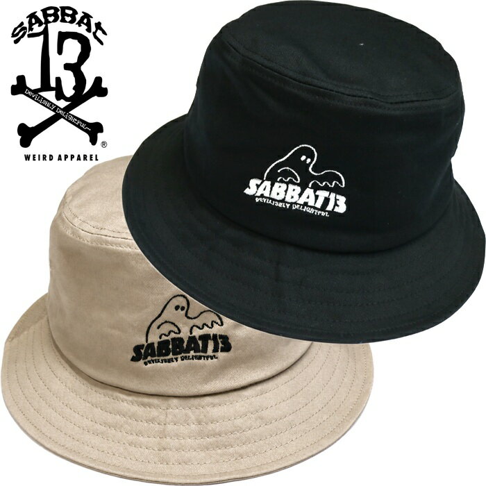 乐天商城 - SABBAT13 / サバトサーティーン / サバト13「SPOOK LOGO BUCKET HAT」バケットハット 帽子 黒 ブラック ベージュ メンズレディース 刺繍 ゴースト オバケ ポークパイ アウトドア スケボー スケーター 綿コットン スカル ドクロ パンクロック PUNKROCK バンド 衣装 Rogia