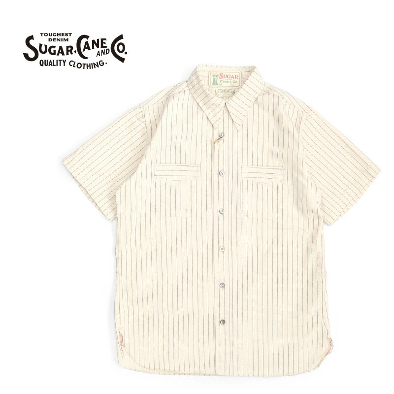 SUGAR CANE シュガーケーン半袖シャツFICTION ROMANCE“8.5oz. WHITE WABASH STRIPE WORK SHIRT”SC37275