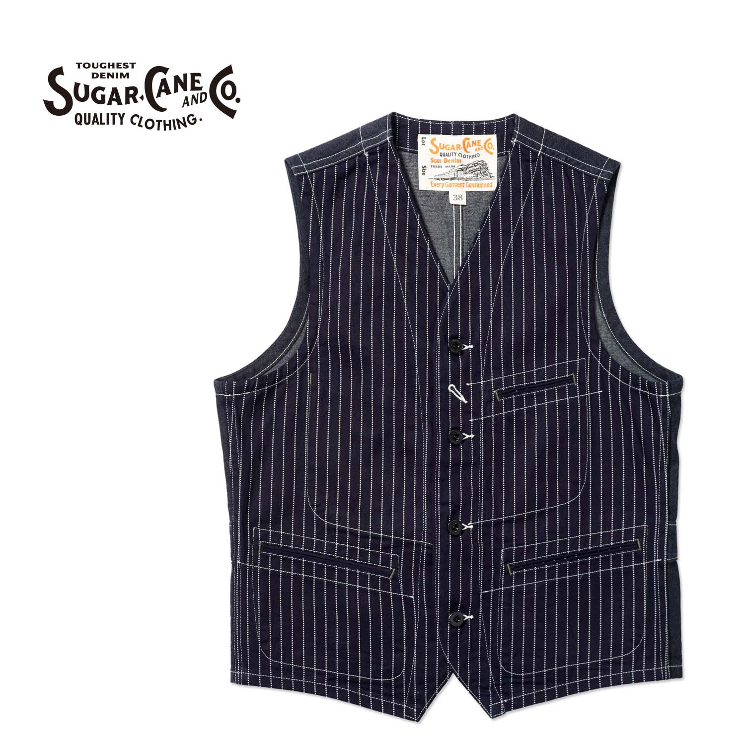SUGAR CANE ���奬��������٥���9oz. WABASH STRIPE WORK VESTSC12654