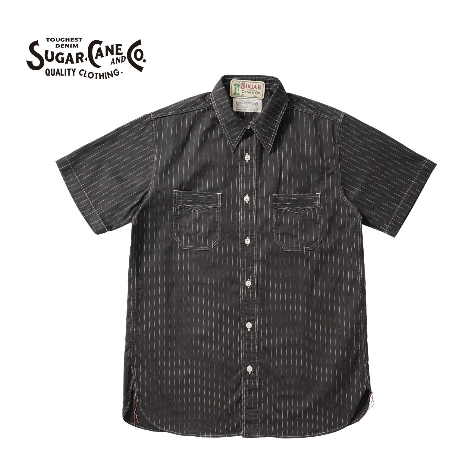 Rakuten - SUGAR CANE シュガーケーン半袖シャツ“FICTION ROMANCE 8.5oz. BLACK WABASH STRIPE WORK SHIRT (SHORT SLEEVE)”SC39702