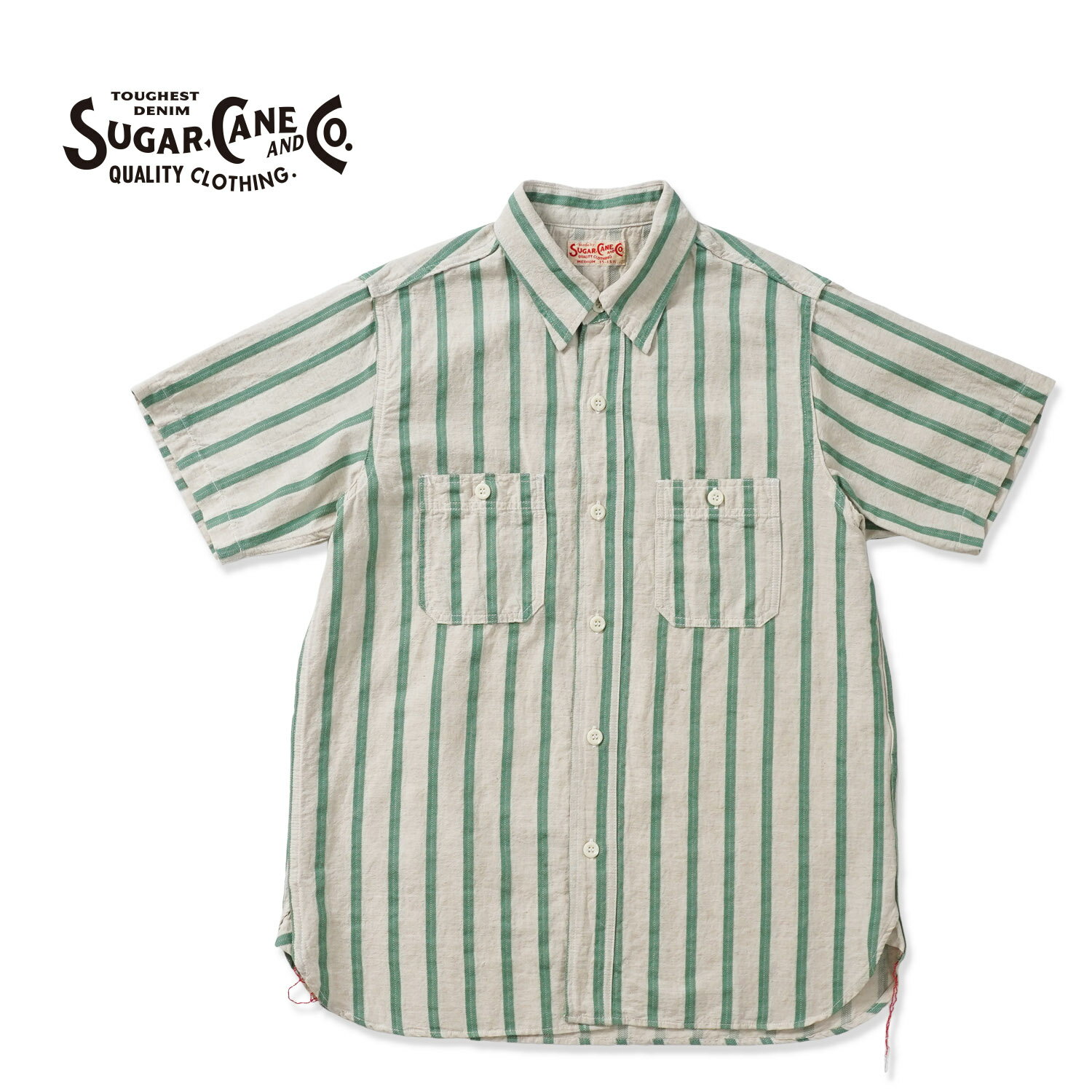 Rakuten - SUGAR CANE シュガーケーン半袖シャツ“COTTON LINEN DOBBY HERRINGBONE STRIPE S/S WORK SHIRT”SC39727