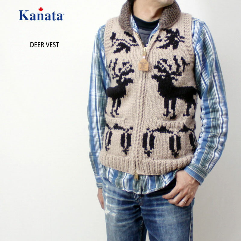 Kanata カナタカウチン ベストろーぐすカラー別注 DEER DEERVEST【ウール スーパーファインメリノ ハンドメイド カナダ ニット】10P03Dec16【RCP】