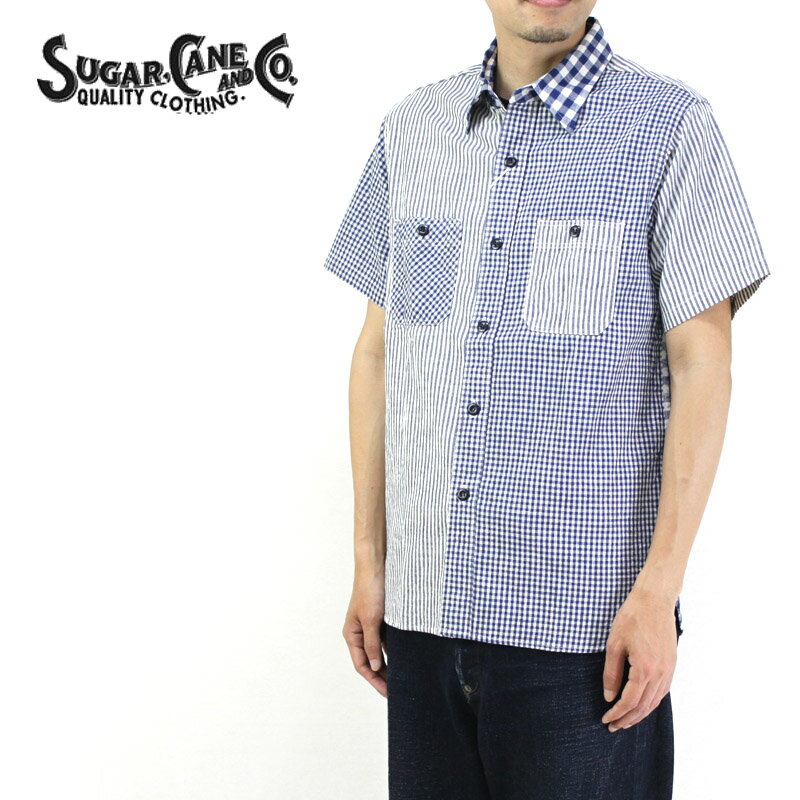 SUGAR CANE 奬 Ⱦµ  INDIGO STRIPE &CHECK S/S WORK SHIRT SC38155 ڥ Υ󥿡ץ饤 å ȥ饤 쥤10P03Dec16RCP