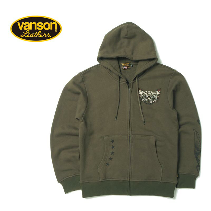 VANSON バンソン スウェット・パーカー"フライングイーグル 裏毛 フルジップパーカー"NVSZ-2210