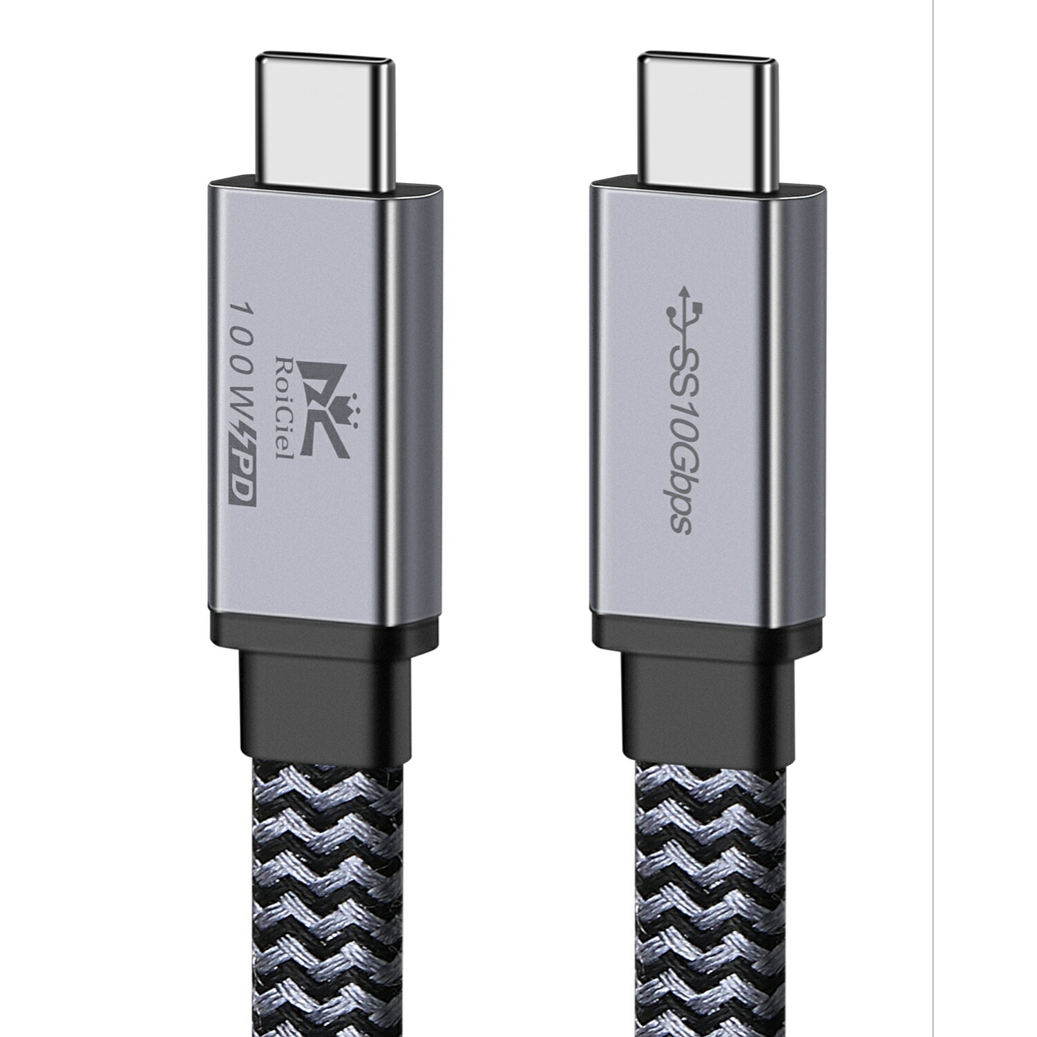 RoiCiel（グリティーシーリズ）高耐久ナイロン 平型きしめんタイプ USB-C to USB-C ケーブル PD対応100W/5A急速充電 【4K@60Hz解像度 映像出力 USB3.1 Gen2標準 10Gbpsデータ転送】Type-C機種対応 E-Marker 断線防止 アンドロイド スマホ その他USB-C機器対応