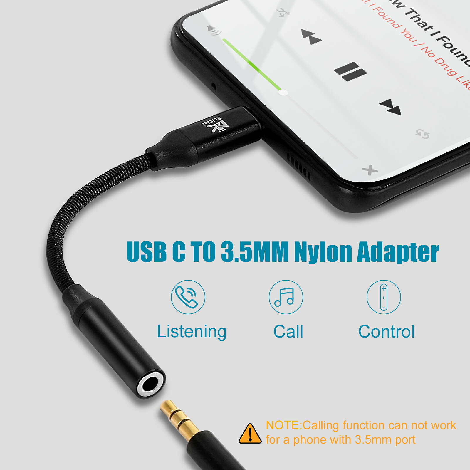 RoiCiel USB C - 3.5mm ヘッドフォンジャックアダプタ ハイレゾ対応 USB-C & 3.5mmオーディオアダプタ イヤホンジャック 変換 Type C - 3.5mm イヤホン変換アダプター DAC 搭載 音量調節 通話 音楽 対応 iPhone 15 16シリーズ MacBook Air iPad Pro Android Type-C 機器用