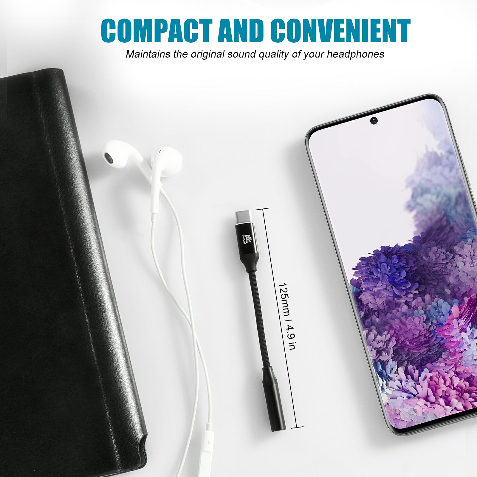 RoiCiel USB C - 3.5mm ヘッドフォンジャックアダプタ ハイレゾ対応 USB-C & 3.5mmオーディオアダプタ イヤホンジャック 変換 Type C - 3.5mm イヤホン変換アダプター DAC 搭載 音量調節 通話 音楽 対応 iPhone 15 16シリーズ MacBook Air iPad Pro Android Type-C 機器用