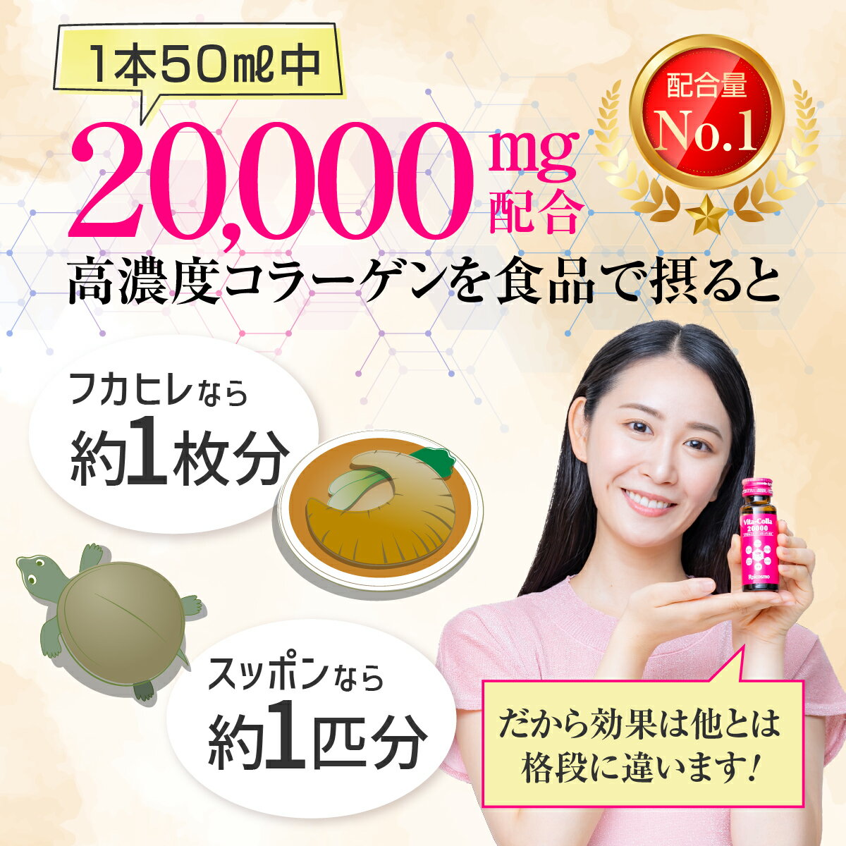 【2箱で3本プレゼント】1本50mlにコラーゲン2万mg配合は業界No.1。 高濃度 コラーゲンドリンク 他にもプラセンタ+ヒアルロン酸+エラスチン+酵母+セラミド 高配合 美容ドリンク『ビタコラ20000(50ml)×2箱で3本プレゼント』※楽天市場で1ヶ月に200箱以上購入されています
