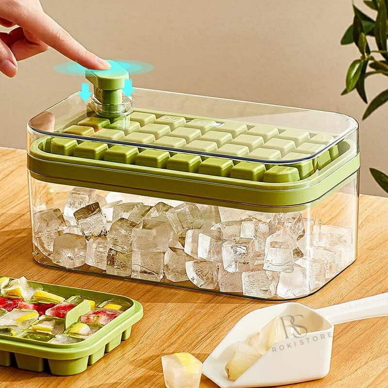 【革新的なデザイン！ボタン一つで取り出す★】 製氷皿 製氷器 製氷機 2段 64個取り 家庭用 大容量 取り出しやすい シリコン 蓋付き 透明 四角氷 小分け 夏休み アイストレー 冷蔵庫 簡単に取り出す 氷 お酒 家飲み ウィスキー 溶けにくい 宅飲み パーティー 晩酌 父の日 3