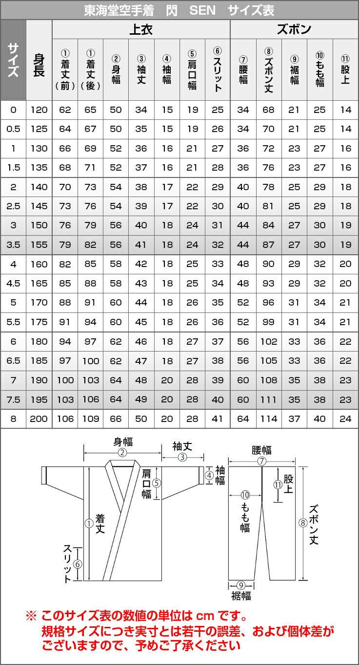 【東海堂】空手着 閃 SEN 上下セット 4号/4.5号/5号/5.5号（160cm/165cm/170cm/175...