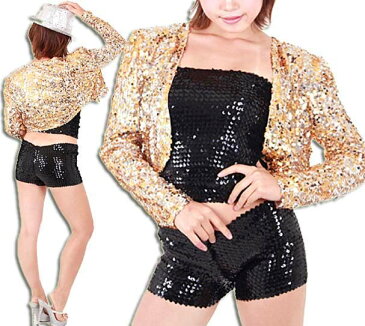 ダンス衣装・ステージ衣装に!スパンコール 長袖 ボレロ/カーディガン ブラック 黒 ゴールド シルバー 発表会 ジャズダンス トップス レディース ダンス 学園祭 社交ダンス DANCE マジックショー コーラス チーム衣装 ヒップホップ アウター キラキラ ジャケット S796-S798