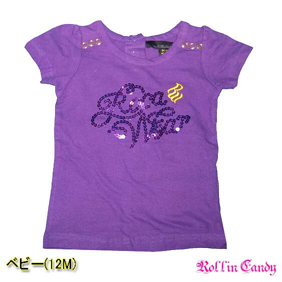 ROCAWEAR(ロカウェア) キッズ用 Tシャツ B系 ヒップホップ HIPHOP トップス 女の子 baby パープル 紫 スパンコール カットソー ゴールド 12M 1歳 70cm 75cm USAインポート商品 ROCA WEAR F126