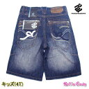 キッズ用 ROCAWEAR(ロカウェア) デニム ハーフパンツ 4T 4歳 100cm kids デニムパンツ ヒップホップ HIPHOP B系 ジーンズ ハーパン スケーター 男の子 B-Boy ストリート系 ダボパン ダボダボ デニム ローライダー ボトムス インディゴデニム F141