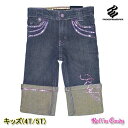 キッズ用 ROCAWEAR(ロカウェア) スパンコール付き ロールアップ デニムパンツ 4T 5T 4歳 5歳 ジーパン B系 ヒップホップ HIPHOP roca wear インポート 女の子 子供服 ビンテージデニム kids 100cm 110cm ハーフパンツ Bガール F144-F145