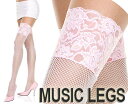 MusicLegs(ミュージックレッグス)2トーンワイドレーストップ フィッシュネットサイハイストッキング/網タイツ ML4926 ホワイト×ベビーピンク ゴシックロリータ ゴスロリ ナース コスプレ コスチューム ニーハイソックス A113