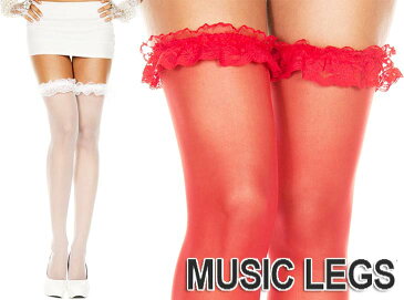 MusicLegs(ミュージックレッグ) ラッフルレーストップ シアーサイハイストッキング/タイツ4107 オーバーニーハイソックス 発表会 レッド ホワイト 赤白レディース パーティー フォーマル コスチューム セレブ ダンス衣装 A406-A407 【メール便OK】