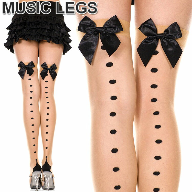 楽天ローリンキャンディーMusicLegs（ミュージックレッグ） リボン&ドットバックシームサイハイストッキング/タイツ ML4849 ベージュ ニーハイソックス フォーマル ダンス衣装 レディース 発表会 ステージ衣装 ウェディングパーティー 大きいサイズ A304