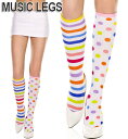 楽天ローリンキャンディー【メール便2点まで270円】MusicLegs（ミュージックレッグ） レインボードット×ボーダー柄ソックス 5700 ピエロ コスチューム コスプレ ダンス衣装 ダンサー 靴下 派手 カラフル ハイソックス 水玉 レインボー チアガール ハロウィン 8A9