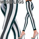 楽天ローリンキャンディーMusicLegs（ミュージックレッグ） ストライプレギンスタイツ/ストッキング ブラック×ホワイト 35219 黒 白 モノクロ ピエロ コスプレ ダンス衣装 スパッツ モノトーン コスチューム ジャズダンス DANCE ステージ衣装 レディース 4A5