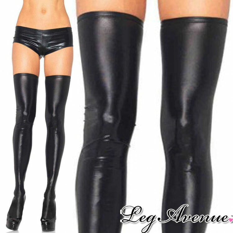 Leg Avenue(レッグアベニュー) ウェットルックサイハイタイツ/ストッキング LA6901 S/M M/L ブラック 黒 ボンテージ 女王様 ダンス衣装 ニーハイ オーバーニーソックス メタリック 発表会 ステージ衣装 レディース セクシーランジェリー A610-A611