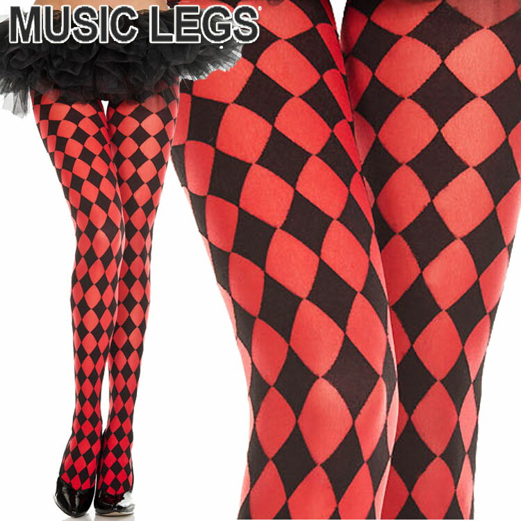 【メール便2点まで270円】MusicLegs(ミュージックレッグ) ハーレークインタイツ/ストッキング 7094 赤黒 派手 創作ダンス カラーラン コスプレ コスチューム ダイヤ柄 ピエロ ダンス衣装 レディース ステージ衣装 発表会 ジャズダンス 演劇 A592