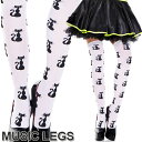 MusicLegs(ミュージックレッグ) 黒猫プリントサイハイストッキング/ニーハイタイツ 4653 キャット 白黒 黒白 コスチューム コスプレ レディース オーバーニーソックス 総柄 モノトーン ゴスロリータ ステージ衣装 仮装 ハロウィン 個性的 A629