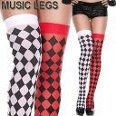 楽天ローリンキャンディー【メール便2点まで270円】MusicLegs（ミュージックレッグ） ミスマッチハーレークインサイハイタイツ/ストッキング ML4193 赤黒白 ハロウィン ピエロ コスプレ コスチューム レッド ブラック ホワイト 仮装 左右色違い ダンス衣装 ステージ衣装 マジック 手品衣装 A659